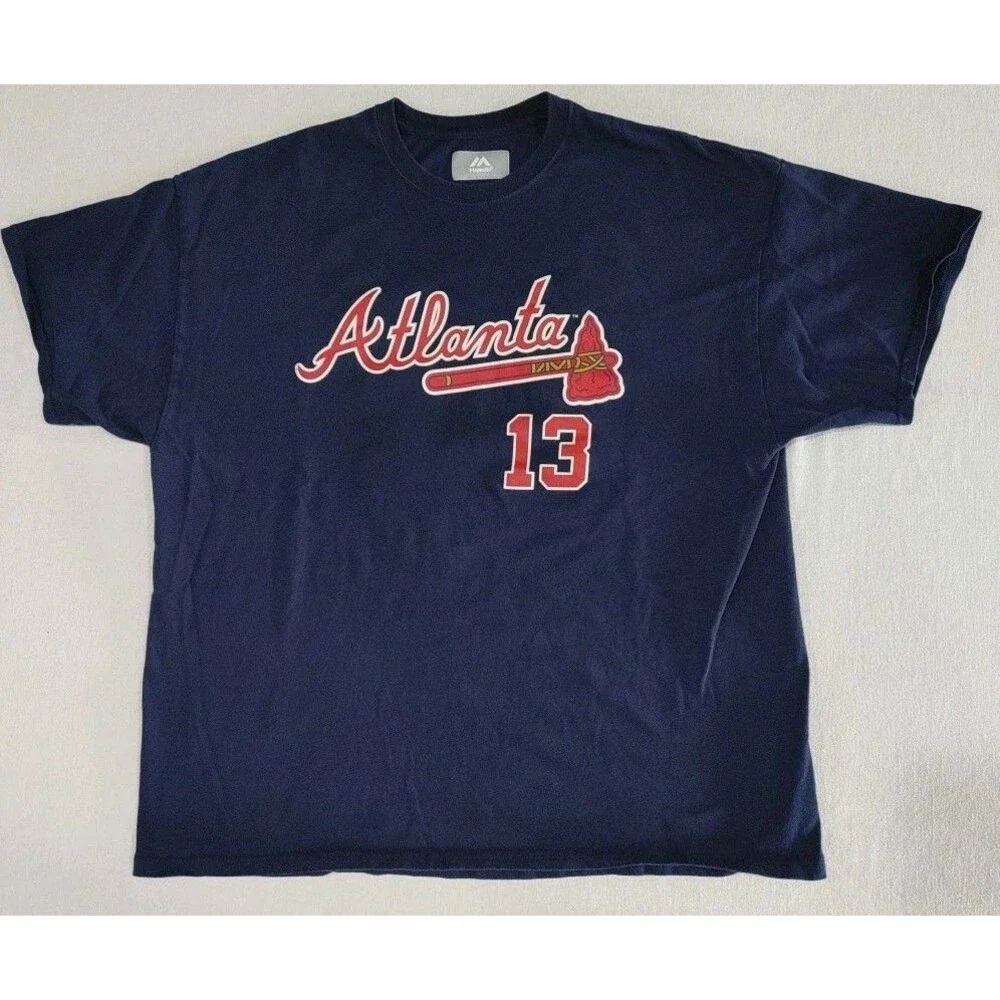 Majestic Atlanta Braves Ronald Acuna Jr #13 Navy TShirt Jersey Size 2XL XXL MLB